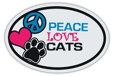 Oval Cat Magnets: PEACE, LOVE, CATS | Cars, Trucks, Refrigerators, More!