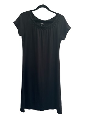 Talbots Medium Petite MP Black Jersey Knit Dress Braided Neck A-Line #3641  | eBay