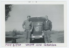 Vintage Photo Two Men Volkswagen Van Bus 1970 Snapshot with dog New York Plate