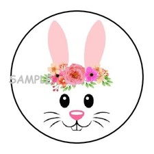 30 PRETTY BUNNY FACE EASTER ENVELOPE SEALS LABELS STICKERS 1.5" ROUND FLOWERS