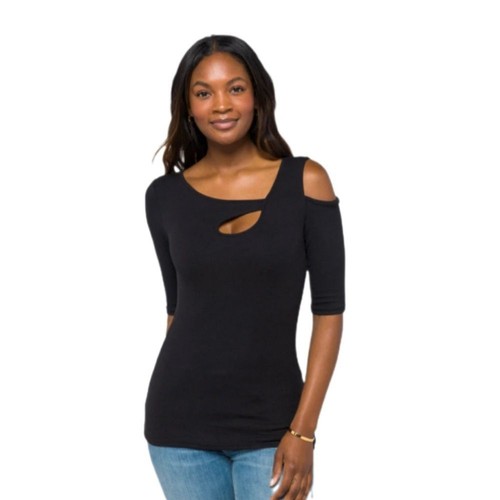 Goldray neckline cut out rib knit top BLACK SIZE 2X | eBay