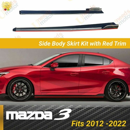 Fits Mazda Mazda3 20122022 Sedan 4Door Black Red Trim Side Skirts
