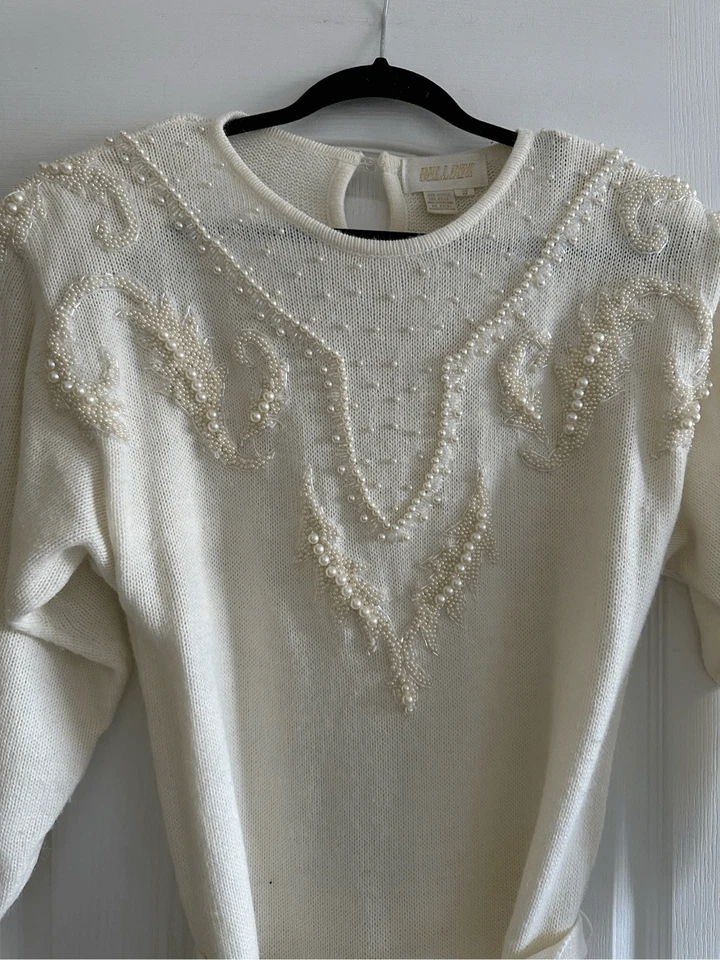 Vestido suéter Belldini para mujer acrílico con cuentas - blanco pequeño Foto 3 de 4