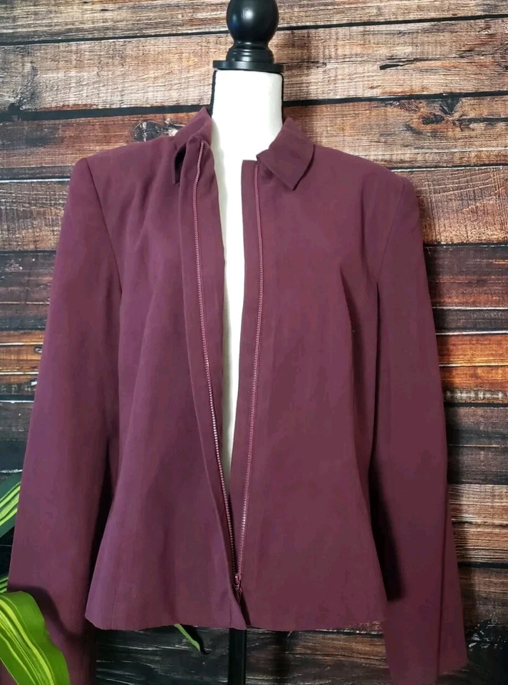 Chaqueta Judith Hart Collection Talla 16 Cremallera Completa Vino Forrada Borgoña Para Mujer Foto 2 de 4