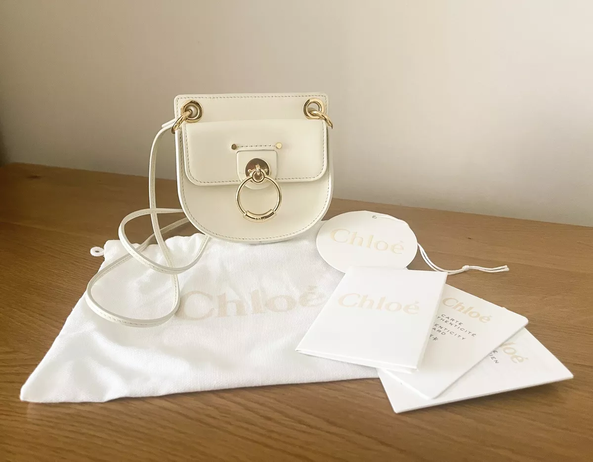 Chlo Bag Mini Tess Handbag Cream Leather Crossbody Flat Pouch Shoulder Bag