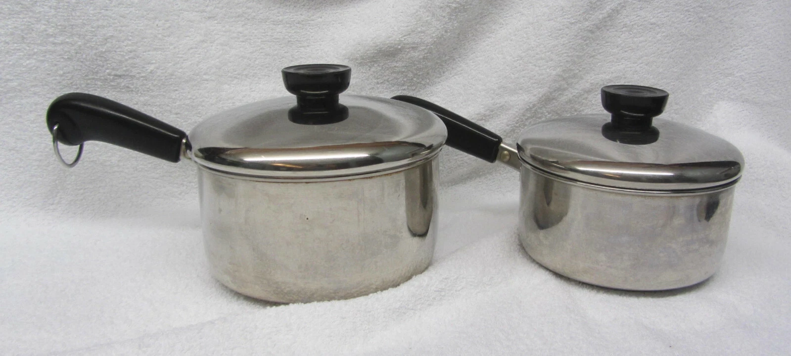 2 Revere Ware 1 Qt & 1.5 Qt Pot Sauce Pan Tri Ply Disc Stainless Steel LIDS