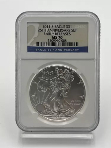 2011 S American Eagle Silver Dollar 25th Anniversary SET EARLY RELEASES NGC MS70
