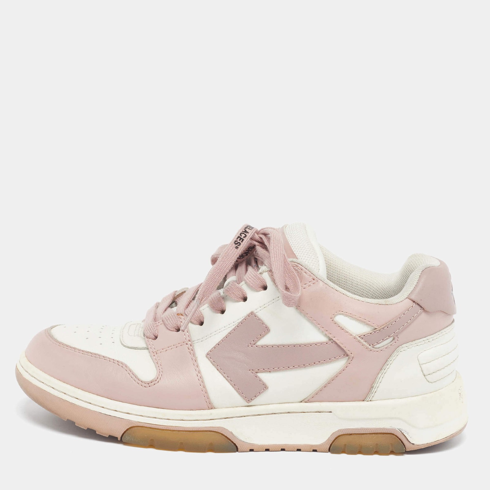OffWhite Out of Office Size 39 PinkWhite Leather Lace Up Sneakers