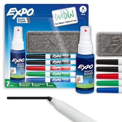 Dry Erase Markers Kit, Fine Tip, Assorted Colors, Eraser, Spray Cleaner, 7 Count