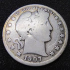 1907 Barber Half Dollar 50C - 90% Silver - Philadelphia - VG-F Det. - Cleaned