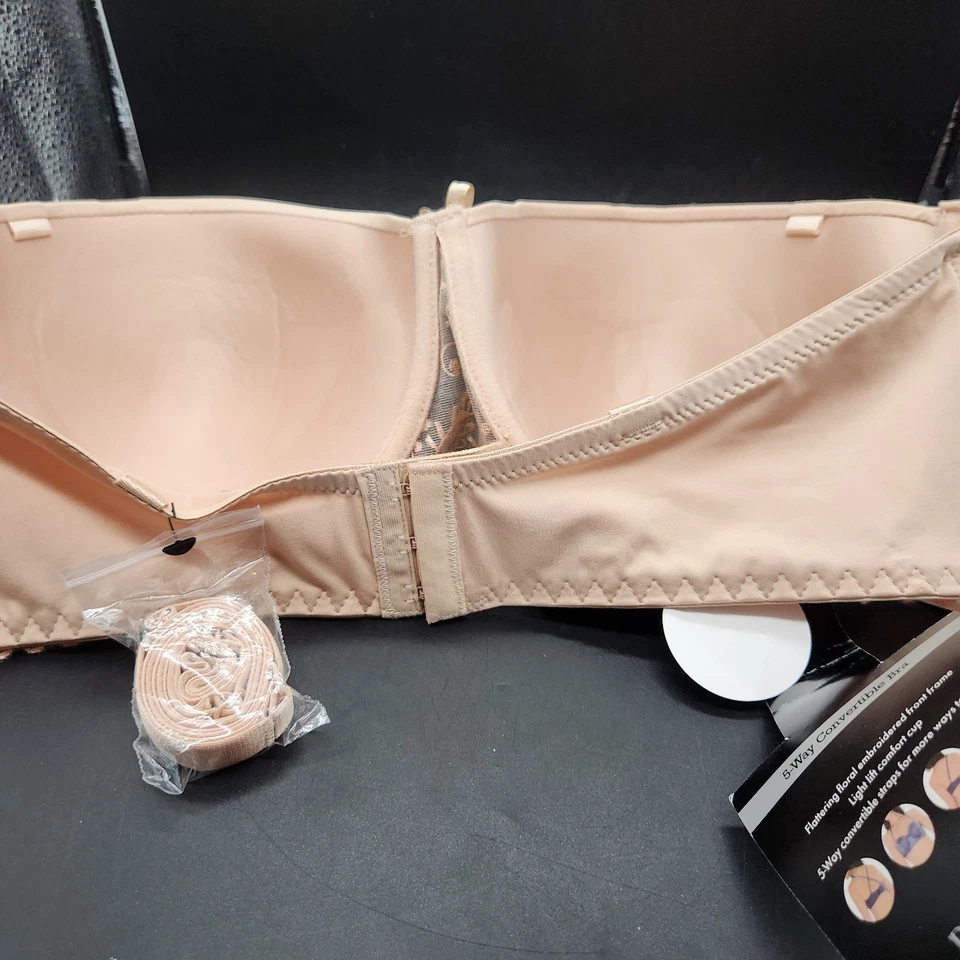 Delta Burke женщин 42D света подъема 5 способ трансформируемый бюстгальтер желтовато-коричневый W цветочный дизайн новый с Ярлыками - Изображение 3 из 4