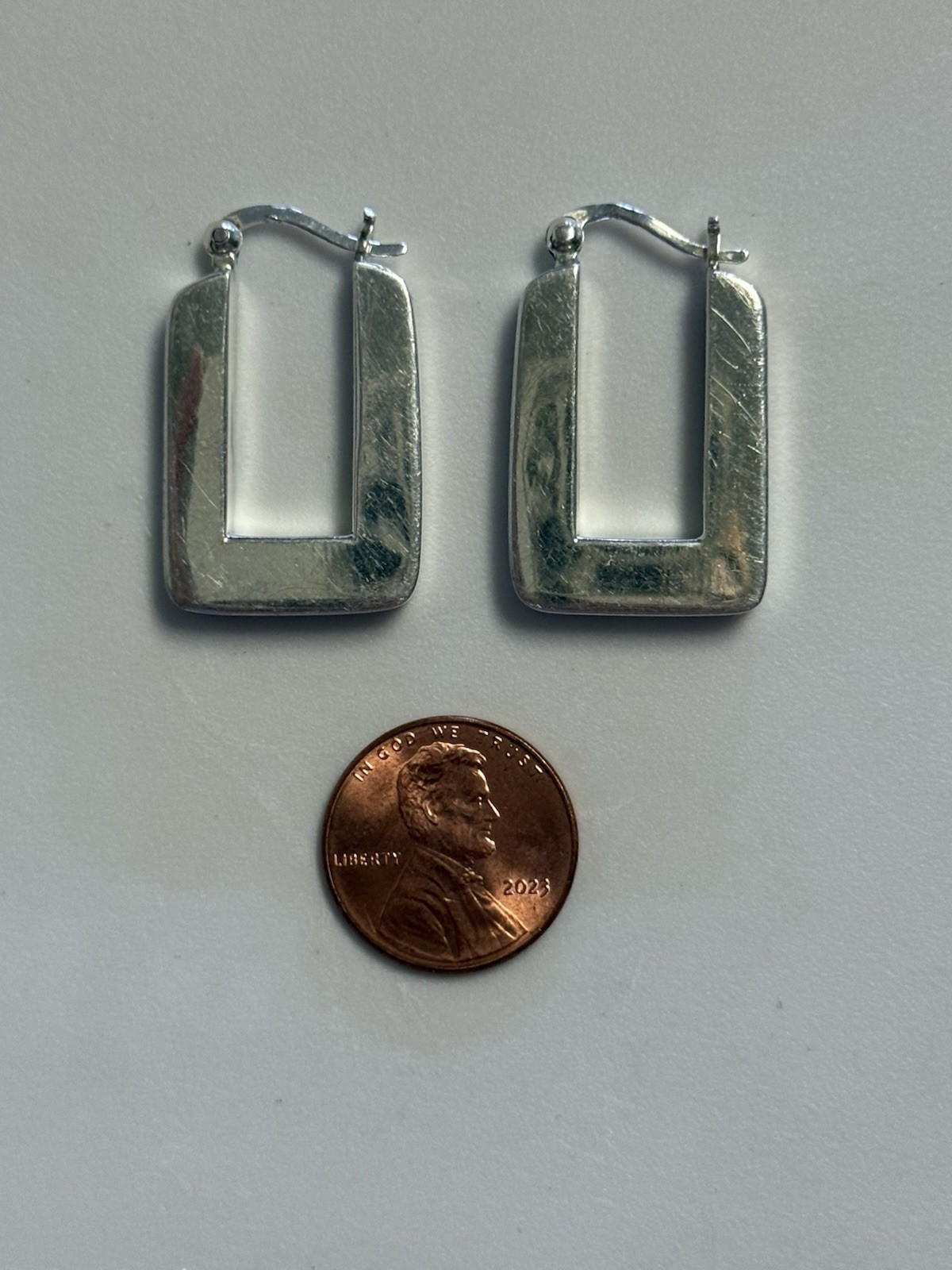 Sterling Silver 925 Rectangular Modern Edge Hoop … - image 3