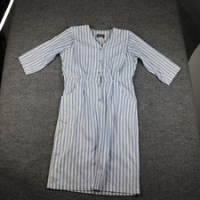 ITEMS Dress Womens Medium Blue White Striped Button Front Pockets Made USA Midi