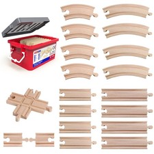 20-Piece Wooden Train Track Expansion Pack A with Storage ,Made of Beechwood,...