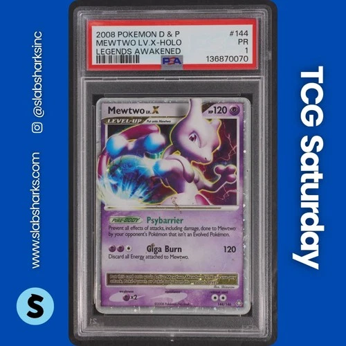 2008 POKEMON DIAMOND & PEARL LEGENDS AWAKENED #144/146 MEWTWO LV.X HOLO PSA 1