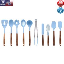 10-Piece High-Temp Silicone Kitchen Cooking Tools W/ Acacia Wood Handles New