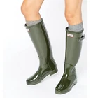 Hunter Women's 6 Olive Original Tall Gloss Rain Boots Pull On Waterproof LM1-50
