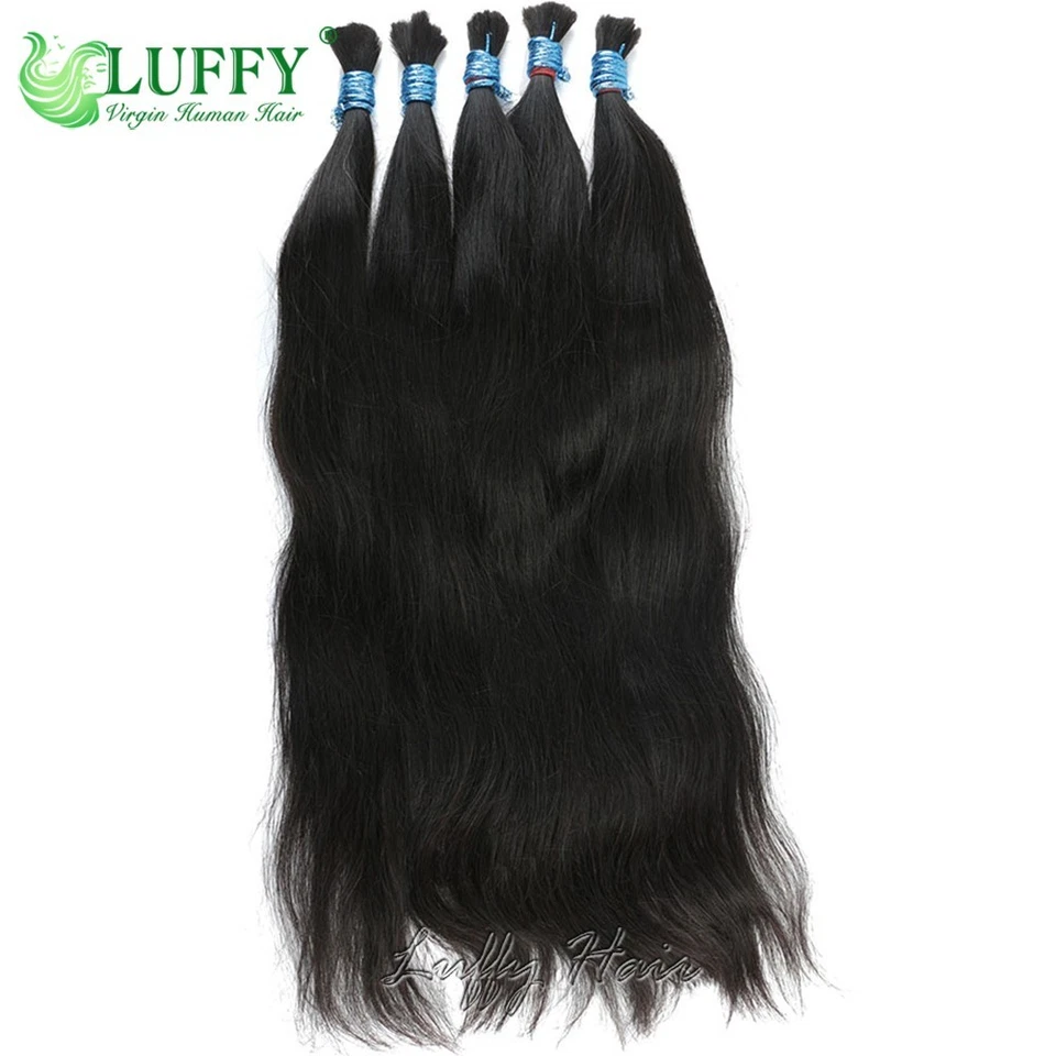 Cabello humano indio liso natural 100 % sin procesar a granel para trenzar sin trama Foto 4 de 4