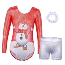 Gymnastics Leotards for Girls Long Sleeve Sparkly 7-8 Years Redsnowman Set