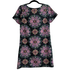 J.Crew Kaleidoscope Mandala Print Shift Dress Black Pink Green Women 2 Short Slv