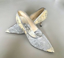 VINTAGE 1950'S SILVER METALIC LACE HEELS 9.5B
