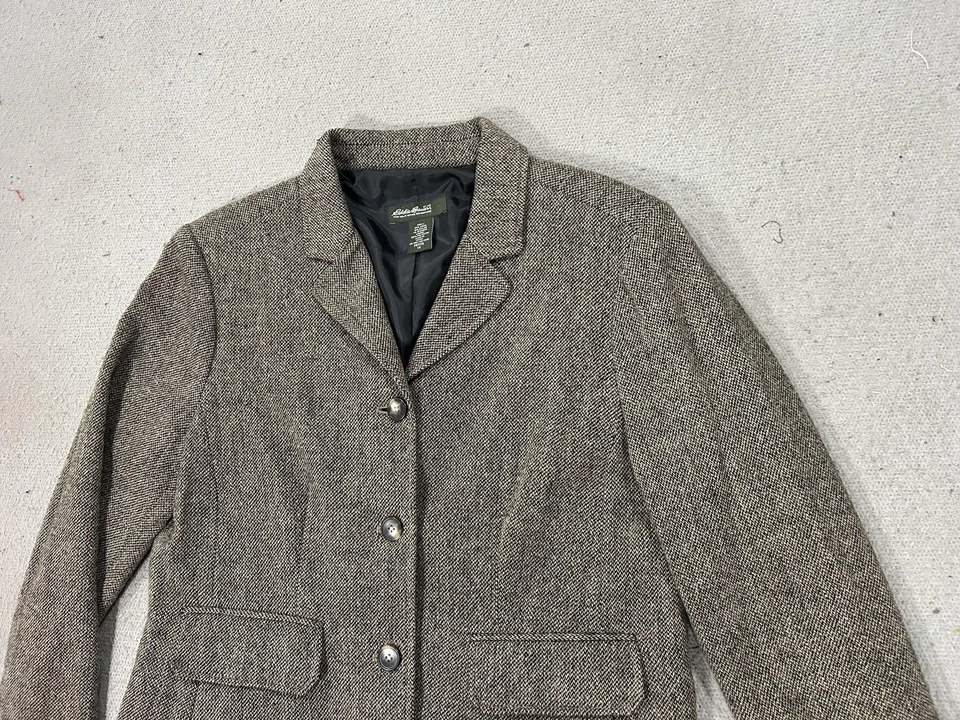 Blazer Eddie Bauer para mujer Petite 14 marrón mezcla de lana espiga tweed chaqueta Foto 2 de 4