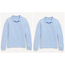 Lot Of 2 Old Navy Light Blue Uniform Collar Long Sleeve Pique Polo Size XL 14/16