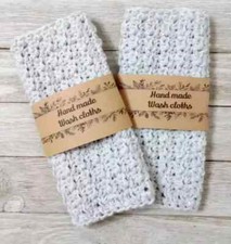 crochet handmade spa bath wash cloth facial reusable soft silver gray 2pc set