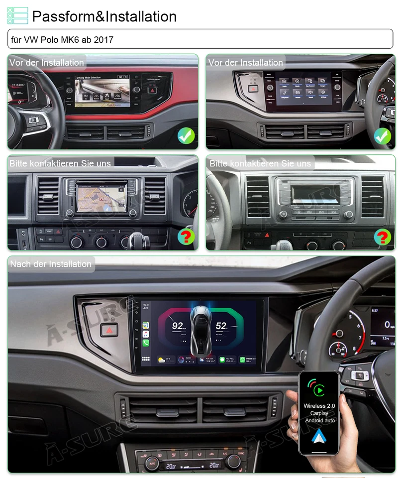 Android 13 Autoradio Carplay 2+32GB WIFI RDS GPS Navi für VW Polo 6 MK6 ab 2017 - Bild 3 von 4