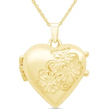 Heart Love Flower Locket Photo Pendant Necklace 14K Yellow Gold Plated