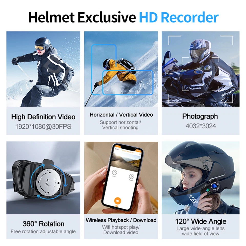 Motorcycle Helmet Headset Bluetooth WiFi Dashcam DVR Video Recorder Handsfree - Image 3 of 4