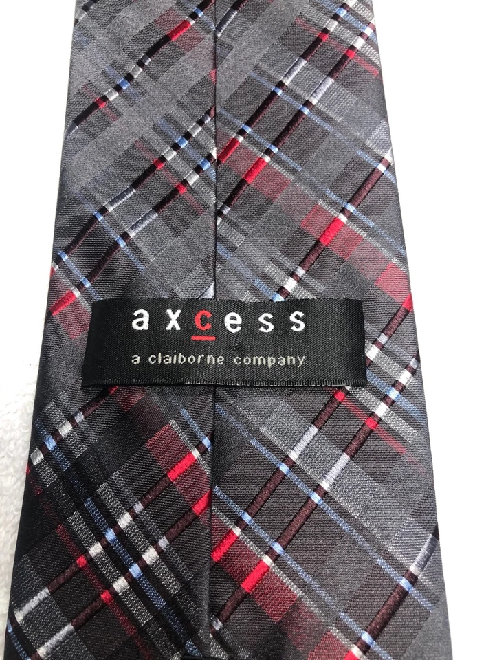 CLAIBORNE MENS TIE GRAY WITH RED BLUE 3.75 X 59 - Image 4 of 4