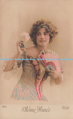 R240772 107 A Bonne Annee Vera Frau Damen Fan alte Fotografie Postkarte