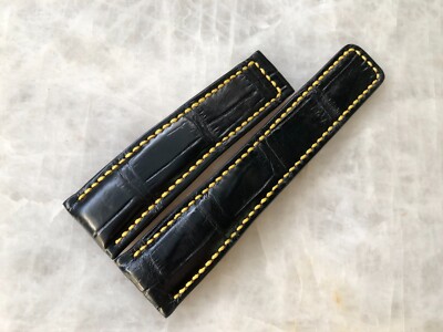 24mm/20mm Black Alligator Crocodile Embossed Leather Watch Strap Band