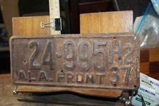 1937 Alabama License Plate Front 24-995H2 (Extra Holes-Surface Rust)