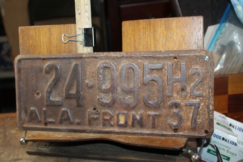 1937 Alabama License Plate Front 24-995H2 (Extra Holes-Surface Rust)