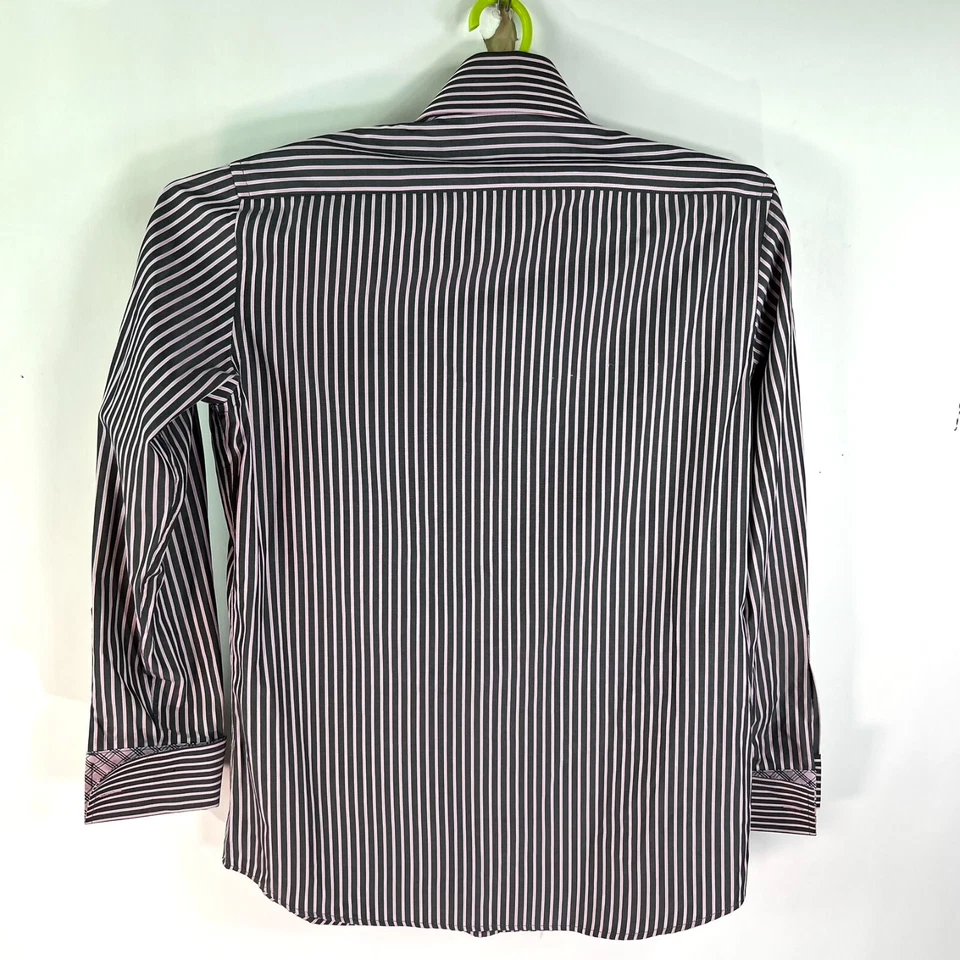 Domani Blue Label Stiped Button Up Shirt Mens Size M 32/33 Gray Pink Cotton Poly - Image 4 of 4