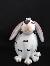 Cute Whimsical Dog w/ Bones Long Plush Ears Ceramic Coin Bank