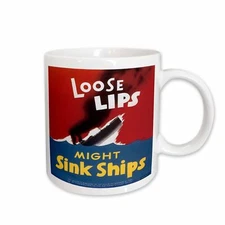 3dRose Vintage Loose Lips Might Sink Ships War Poster Mug
