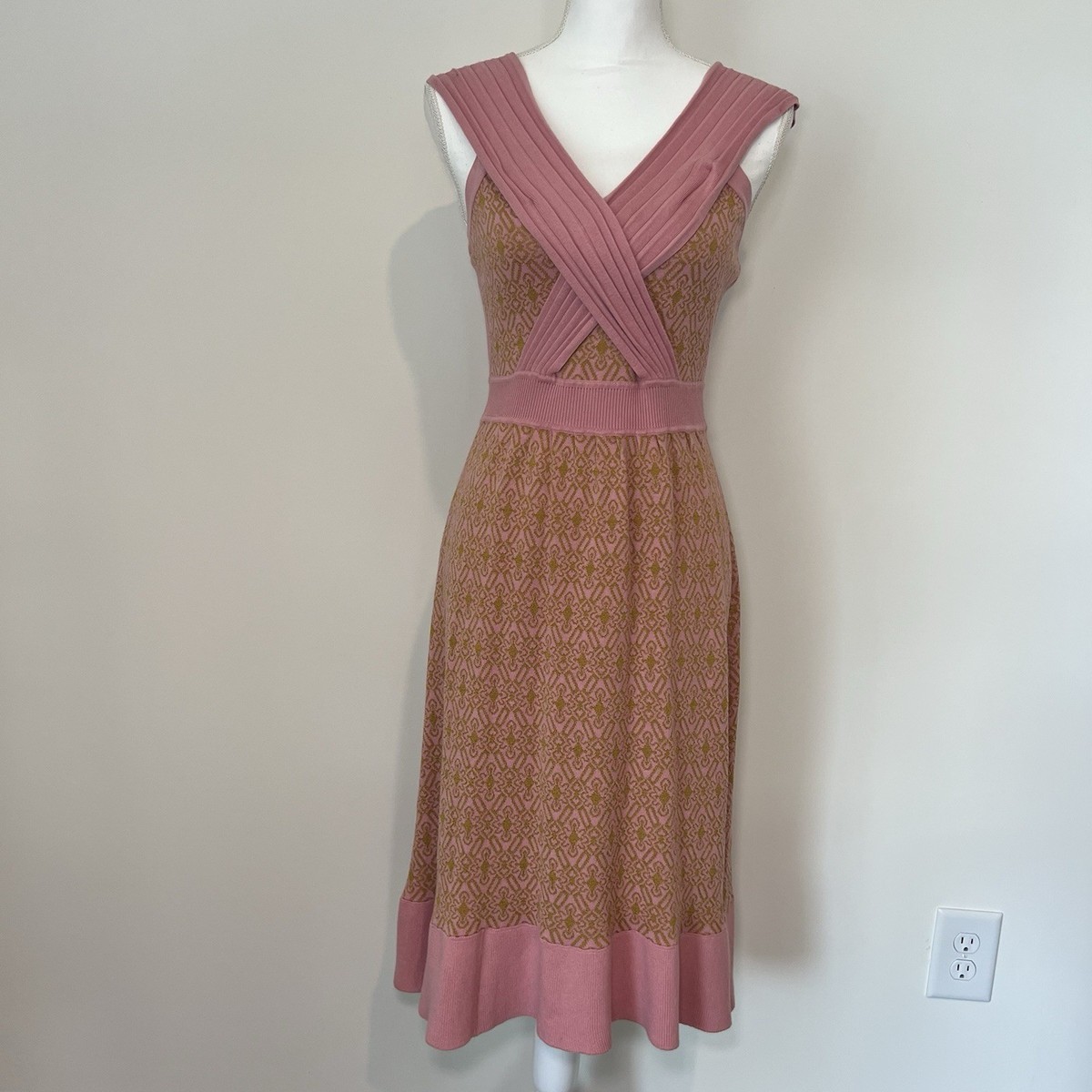 Anthropologie liamolly Fit Flare Midi Dress Pink Knit Cross Cross Bodice  Small | eBay