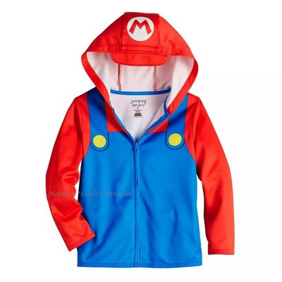 Super Mario Brothers Boy Hoodie Jacket Costume Size 4-12 Cosplay Zips Sweatshirt