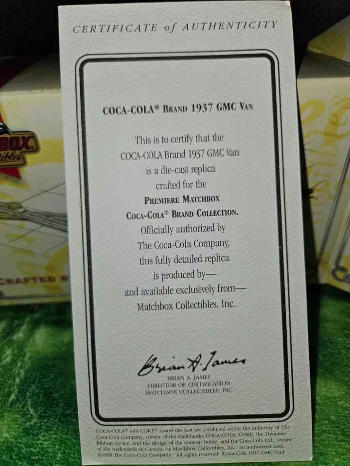 1937 GMC VAN, МАСШТАБ 1/43, PREMIER MATCHBOX COCA-COLA КОЛЛЕКЦИИ С СЕРТИФИКАТОМ ПОДЛИННОСТИ, НОВЫЙ - Изображение 3 из 4