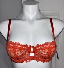 Frederick  s of Hollywood Y2K Orange Lace Balconette Bra NWT 32C Unlined Vintage