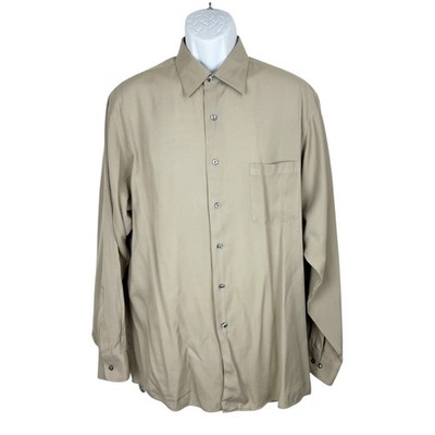 Van Heusen Button Down Shirt Men Extra Large 17 Super Silk Long Sleeve Solid