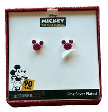Disney Mickey Mouse Birthstone Pink Crystal Stud Earrings October NIB