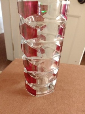 Luminarc Vintage Art Deco Glas Vase rot geometrisches Muster Frankreich