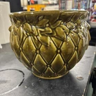 Vintage McCoy Jardiniere Pottery Planter Rare Olive Green Diamond Quilted Large