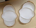 2 Vintage Fire King Divided Relish Dish Oven Ware Milk Glass White Gold Trim USA