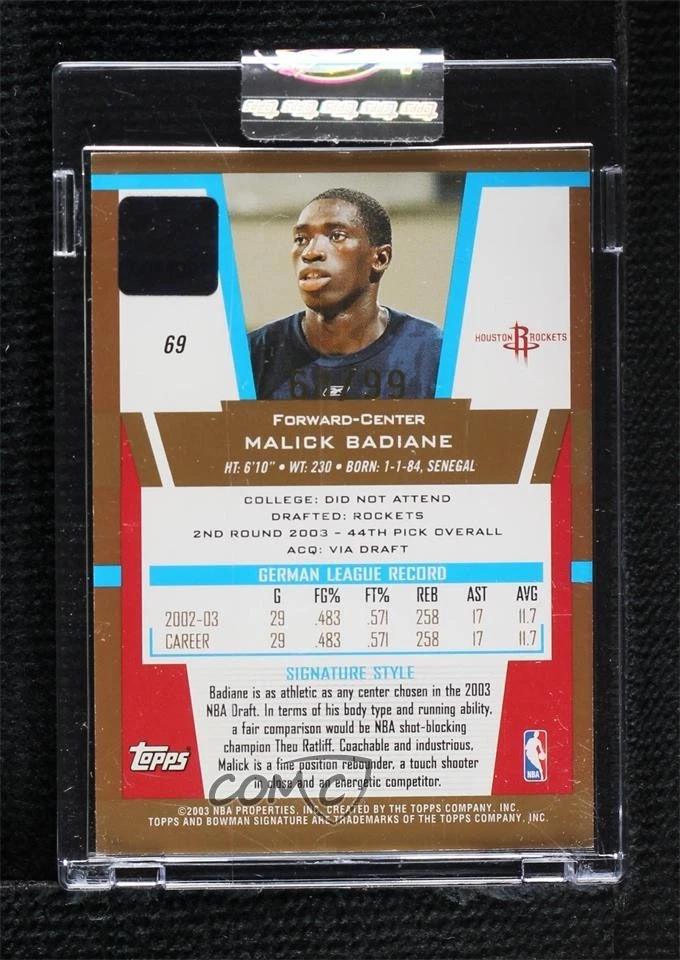 2003-04 Bowman Signature Gold /99 Malick Badiane #69 Rookie Auto RC - Image 2 of 2