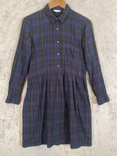 Gap Shirt Dress Womens Sz S Navy Plaid Lined Pockets Long Sleeve Preppy Academia